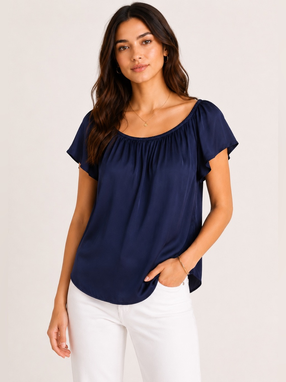 Joie Navy Silk Peasant Blouse Top M Relaxed Draped Boho